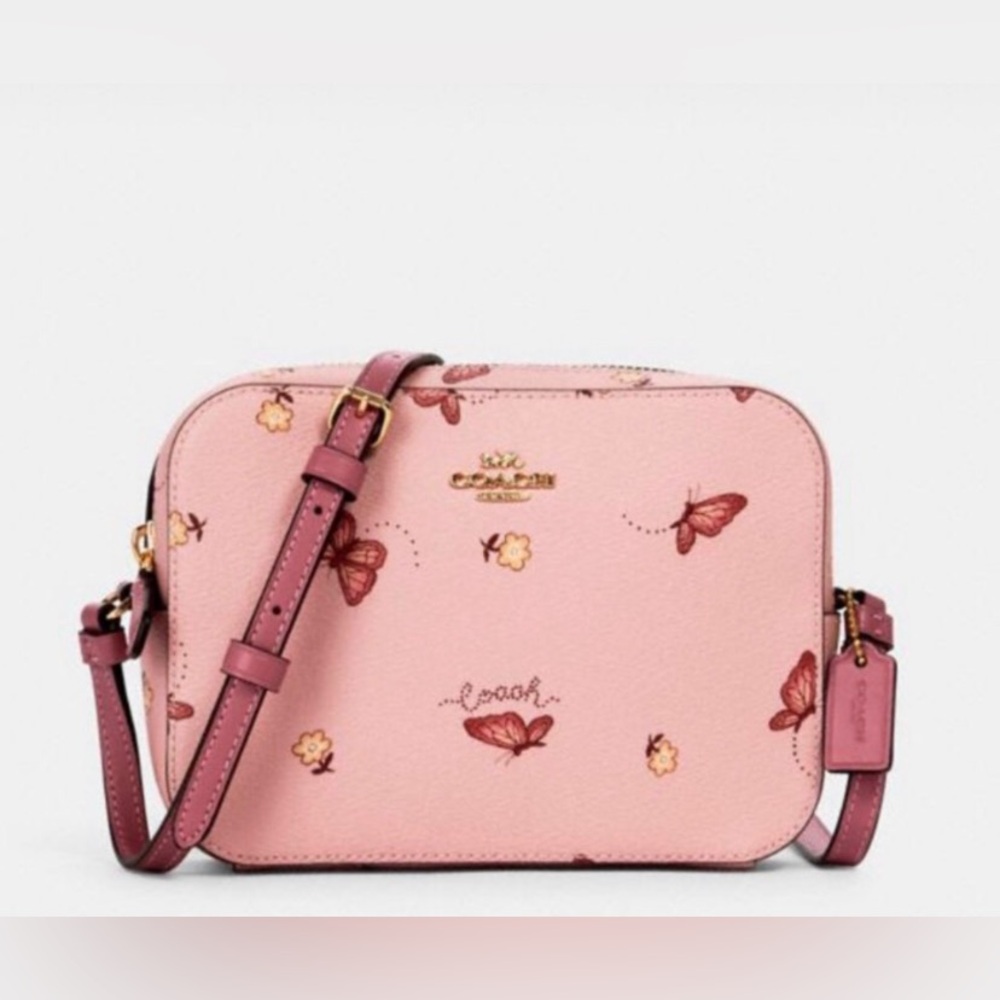Coach Camera Bag Crossbody Pink With Butterfly Print